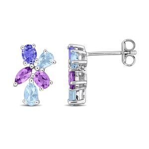 1.70 Carat (ctw) BlueTopaz, Tanzanite and Amethyst Earrings Sterling Silver